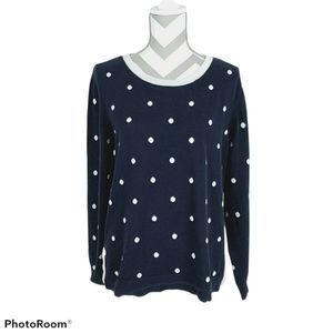Talbots Polka Dot Tunic Sweater Dark Blue White XL